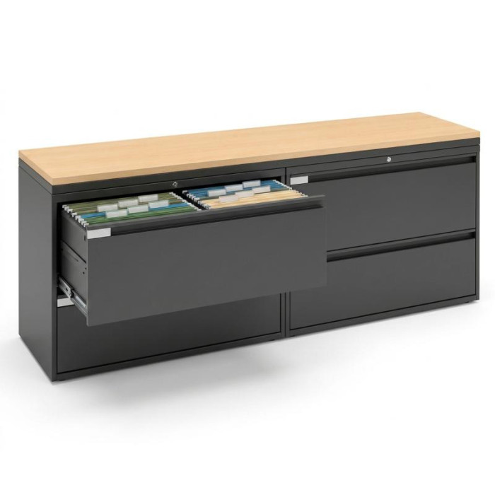 Archivero Metálico Horizontal Titan File 4 | Archivero para Oficina de 4 Gavetas con Cerradura